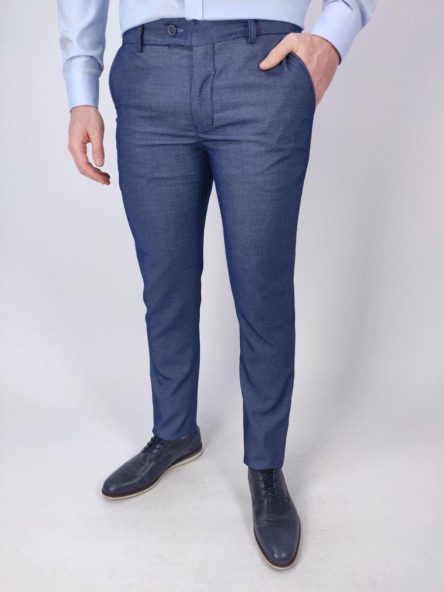 Leonardo Uomo Παντελόνι Υφασμάτινο Σκούρο Μπλε Slim Fit