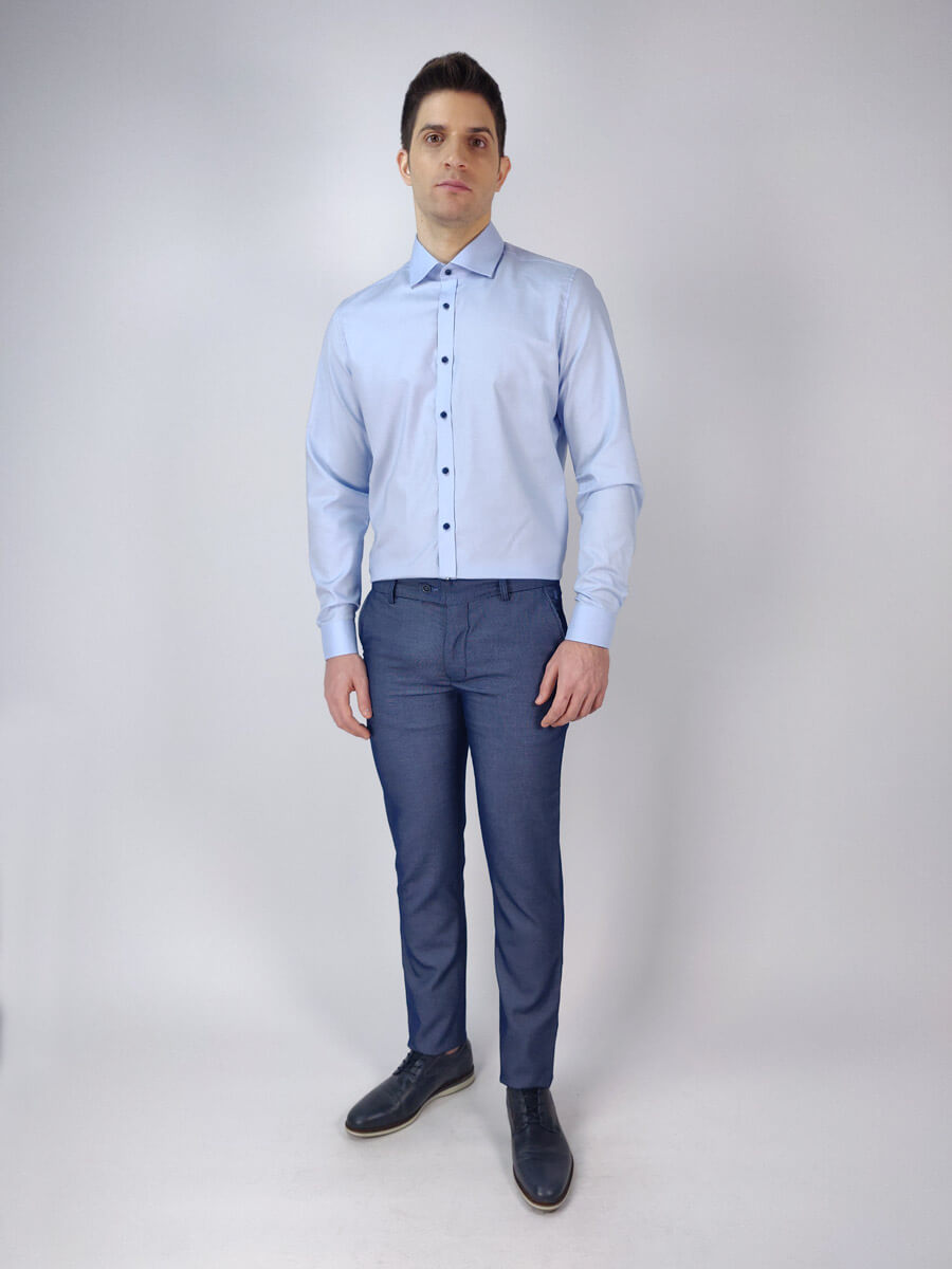 Leonardo Uomo Παντελόνι Υφασμάτινο Σκούρο Μπλε Slim Fit