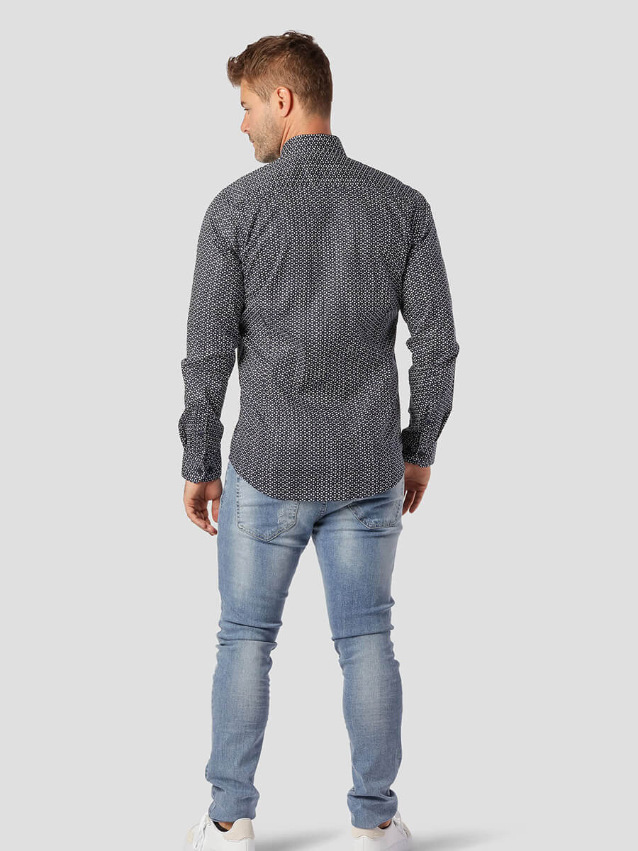 Marcus Πουκάμισο Με Μικροσχέδιο - Σκούρο‌‌ μπλε