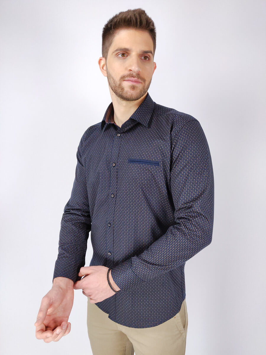 Squadra Πουκάμισο Με Μικροσχέδιο - Σκούρο‌‌ μπλε - NERMINO
