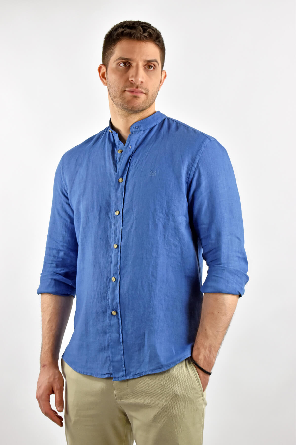 Shutton Blue Λινό Πουκάμισο Camisa Caballero