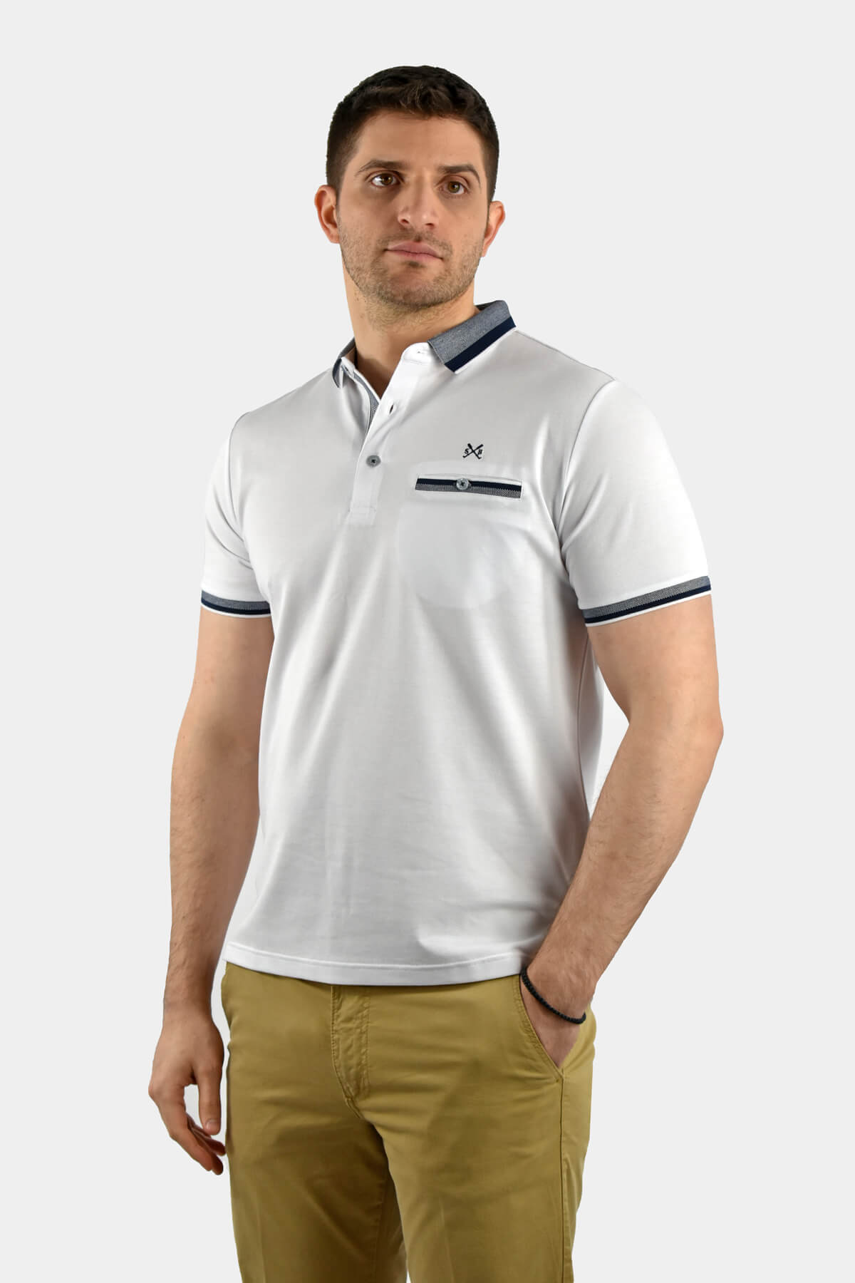 Shutton Blue Polo With Stripe