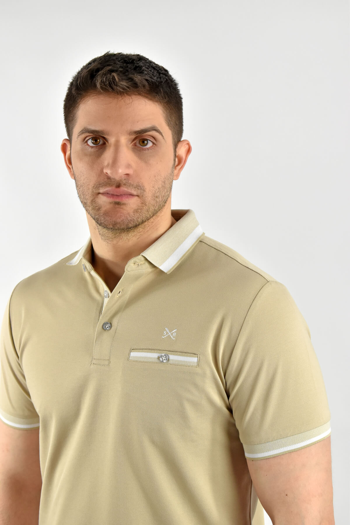 Shutton Blue Polo With Stripe